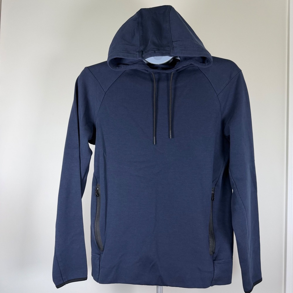Old Navy Active Dynamic Fleece Hoodie Mens Small Navy Blue Zip Pocket Sweatshirt - Picture 2 of 10